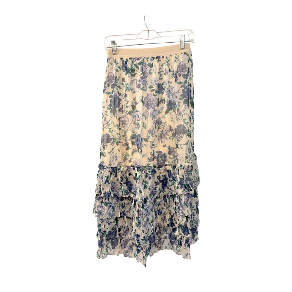 Zimmermann 0 /UK 8/US 4 Moncur Floral Silk chiffon Midi Skirt $995 Ruffle NWT - Picture 6 of 13